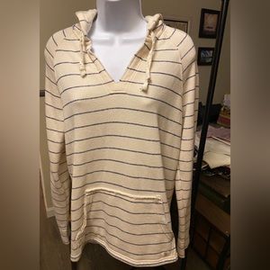 Billabong  blue and cream striped pullover hoodie with kangaroo pocket. Size XL